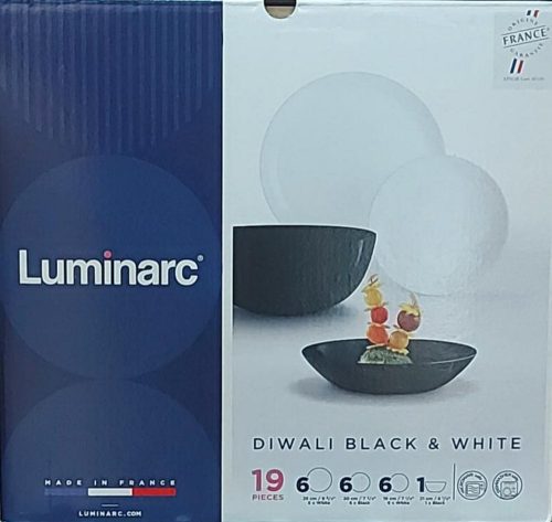 Luminarc Diwali fekete-fehér 19 részes étkészlet, üveg 
